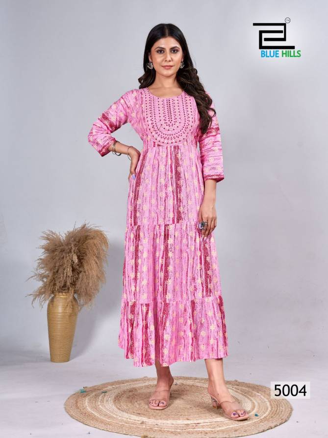 Sarfaraz Vol 5 By Blue Hills Rayon Printed Embroidery Gown Style Kurti Wholesale Online